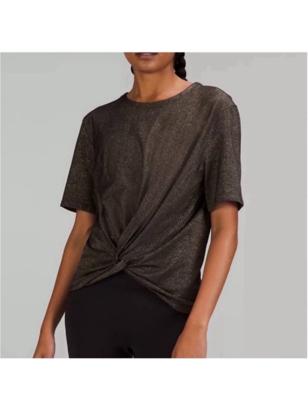 Lululemon Crescent Sparkly T Shirt/Top Sz 4/S/XS Black Gold Shiny Stretchy